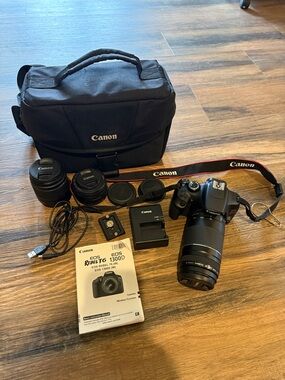 Canon EOS Rebel T6 1300 Camera Kit with Black Bag and Black Lenses